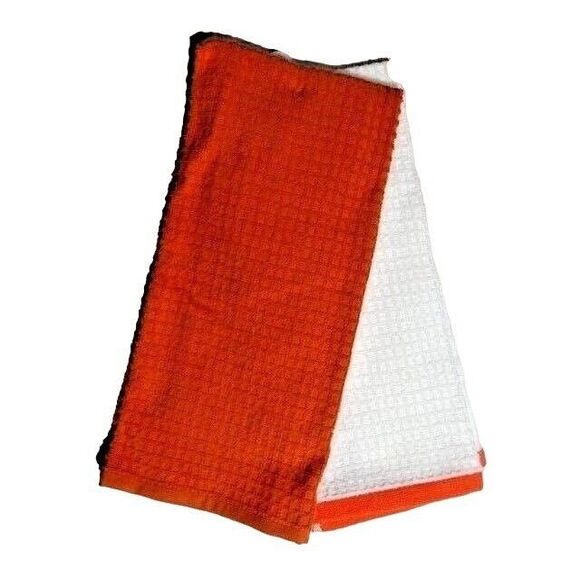 Owls Embroidered Kitchen Towels Fall Holiday Orange White 2pc Bird Gift NEW - Picture 3 of 4